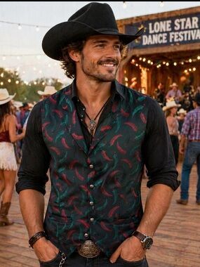 Vintage Wah Maker Frontier Men’s Chili Pepper Western Vest - Size L